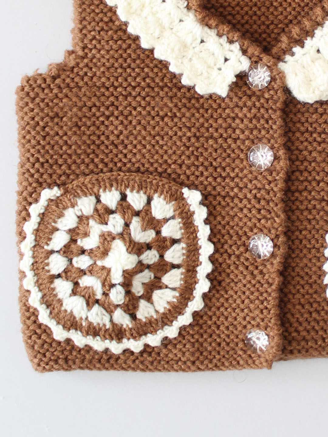 Hand Knitted Granny Square Pockets Vest - Brown