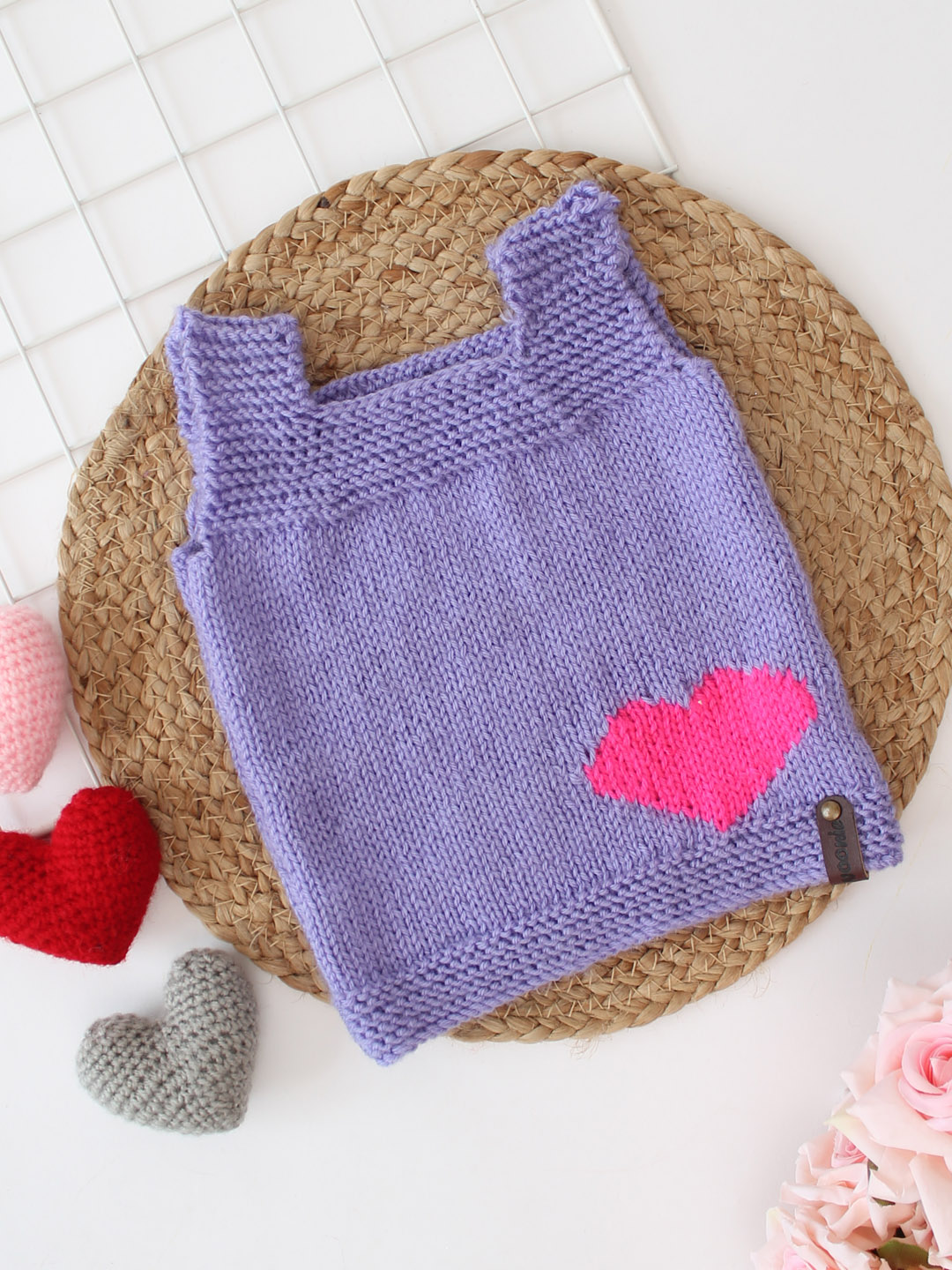 Woonie Knitted Heart Baby Vest - Lavender