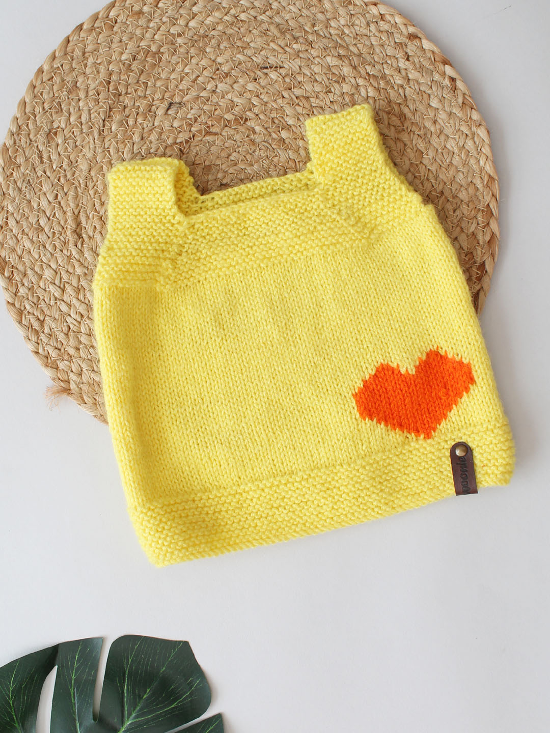 Woonie Knitted Heart Baby Vest - Yellow