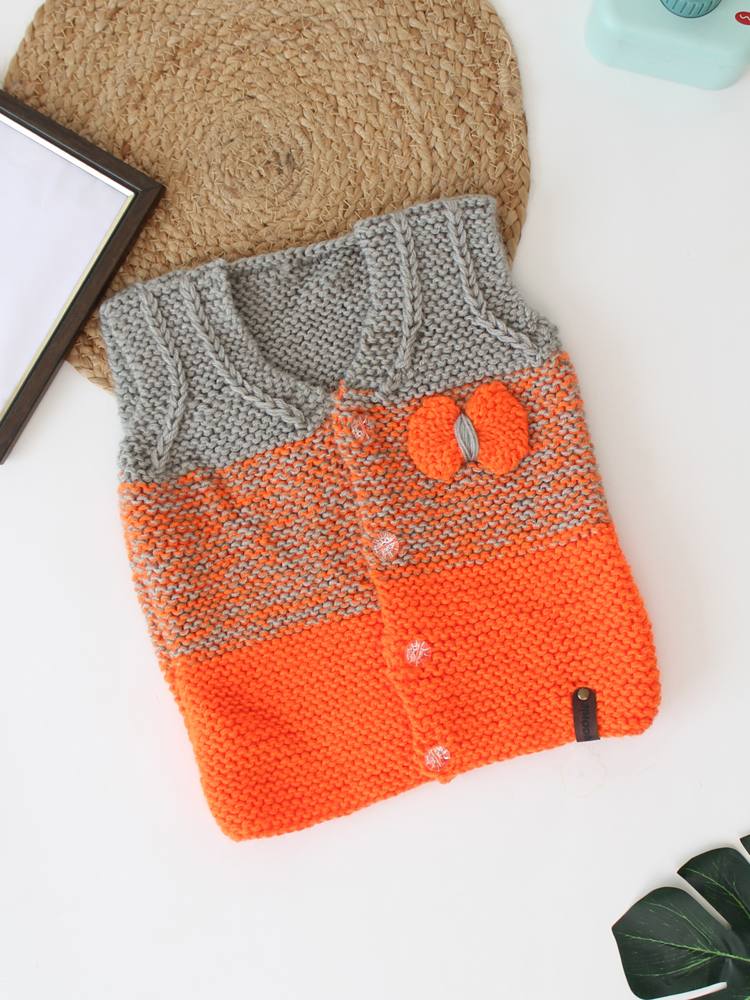 Woonie Sleeveless Knitted Bow Detailed Vest - Multi-Color