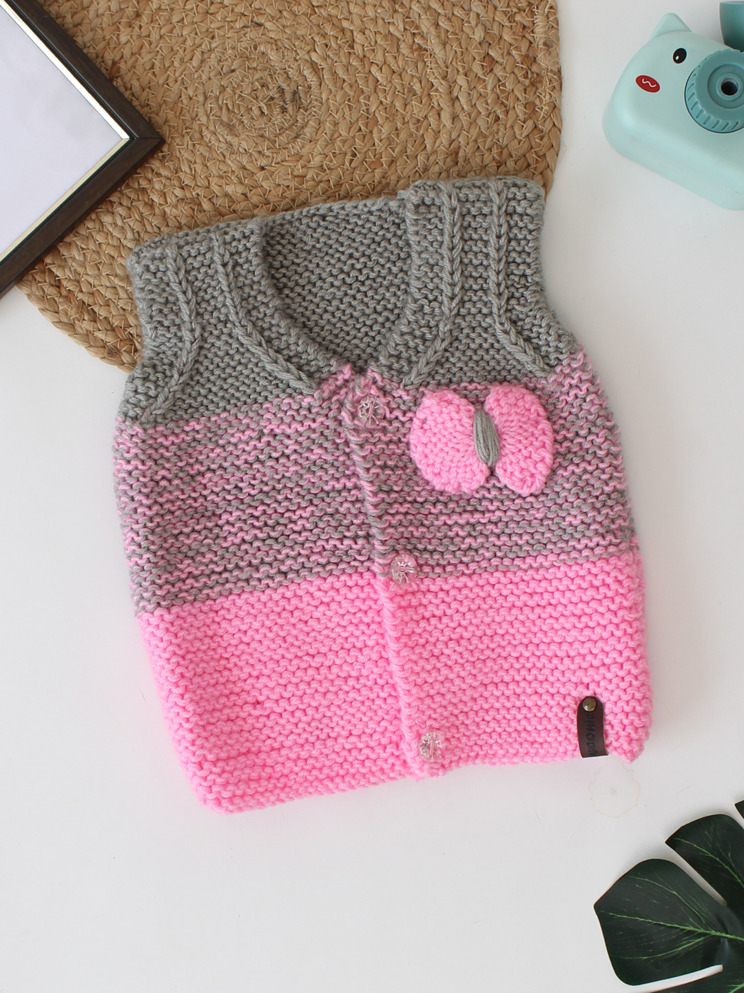 Woonie Sleeveless Knitted Bow Detailed Vest - Multi-Color