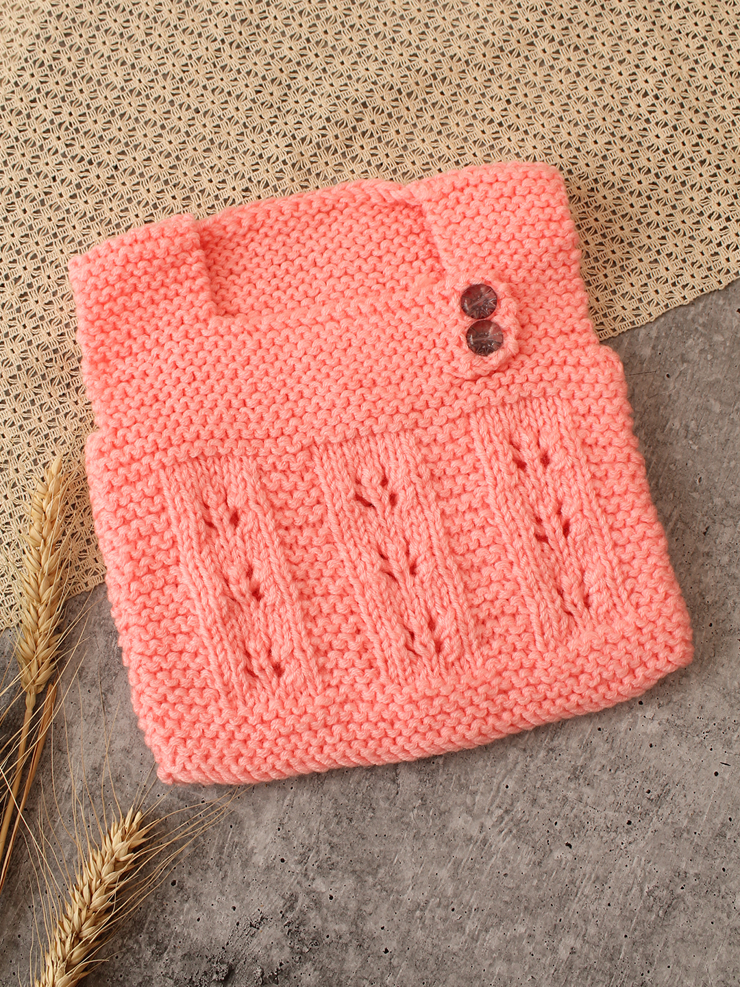 Woonie Handknitted Baby Vest - Peach