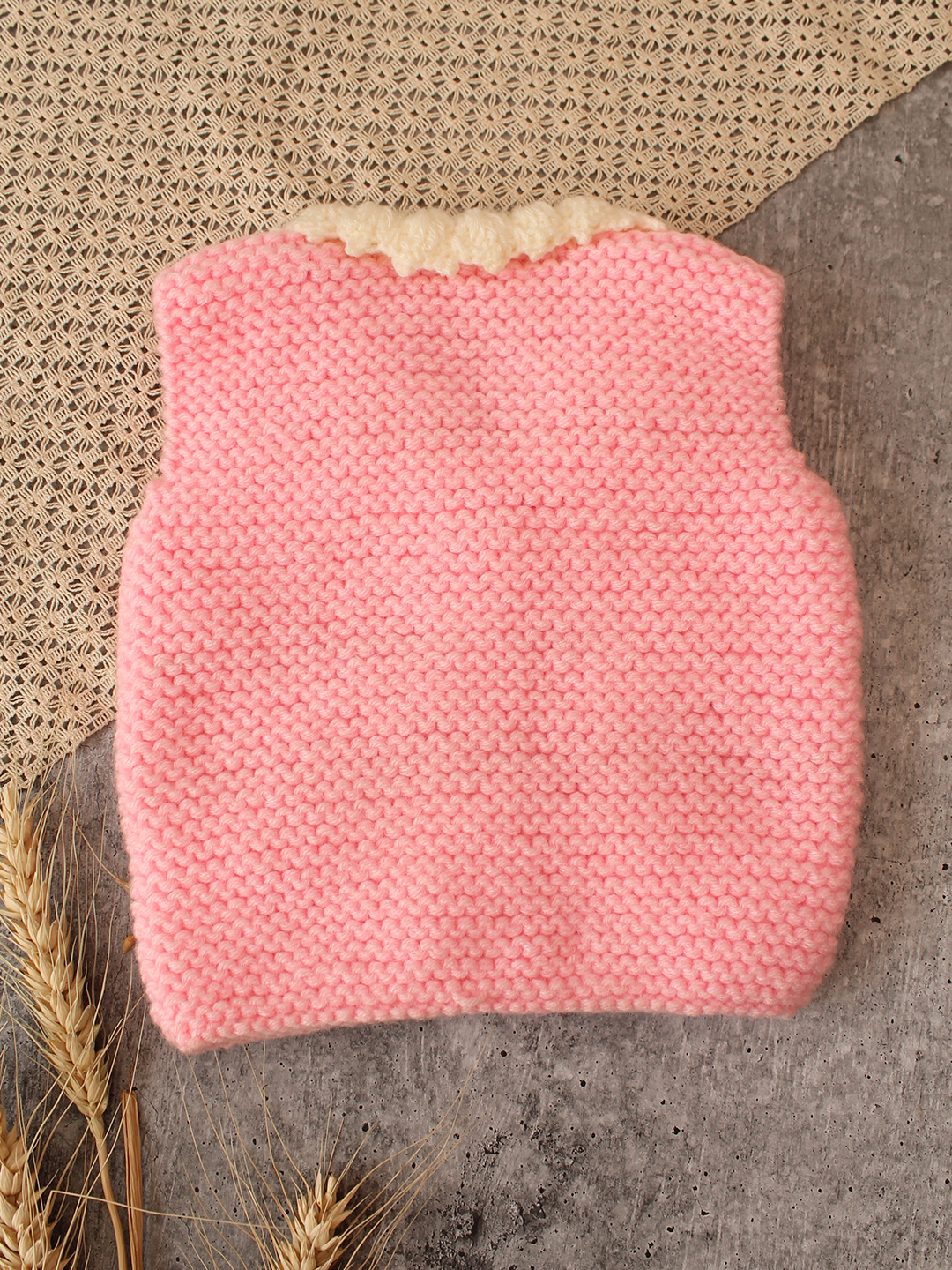 Woonie Handknitted Pocket Detailed Vest- Pink