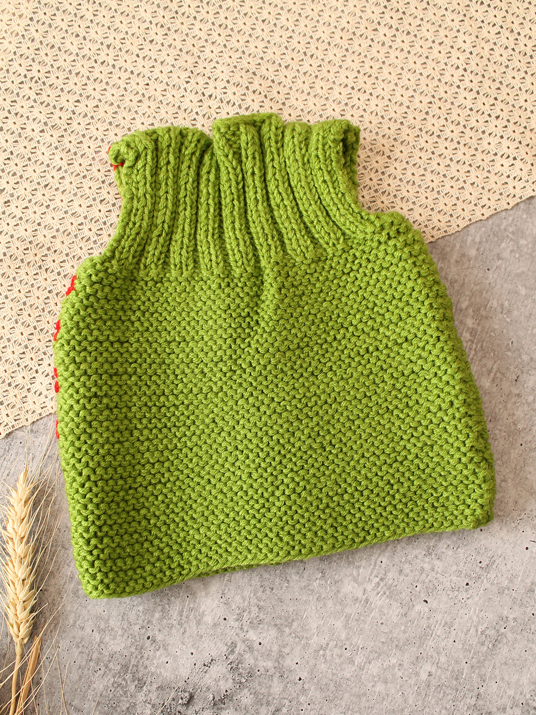 Woonie Handknitted Striped Vest - Green