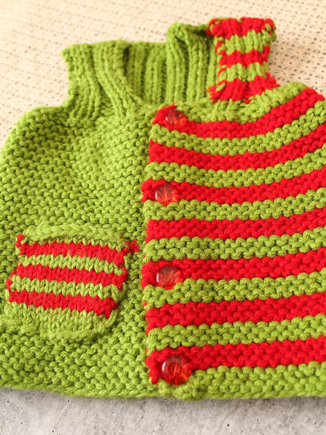Woonie Handknitted Striped Vest - Green