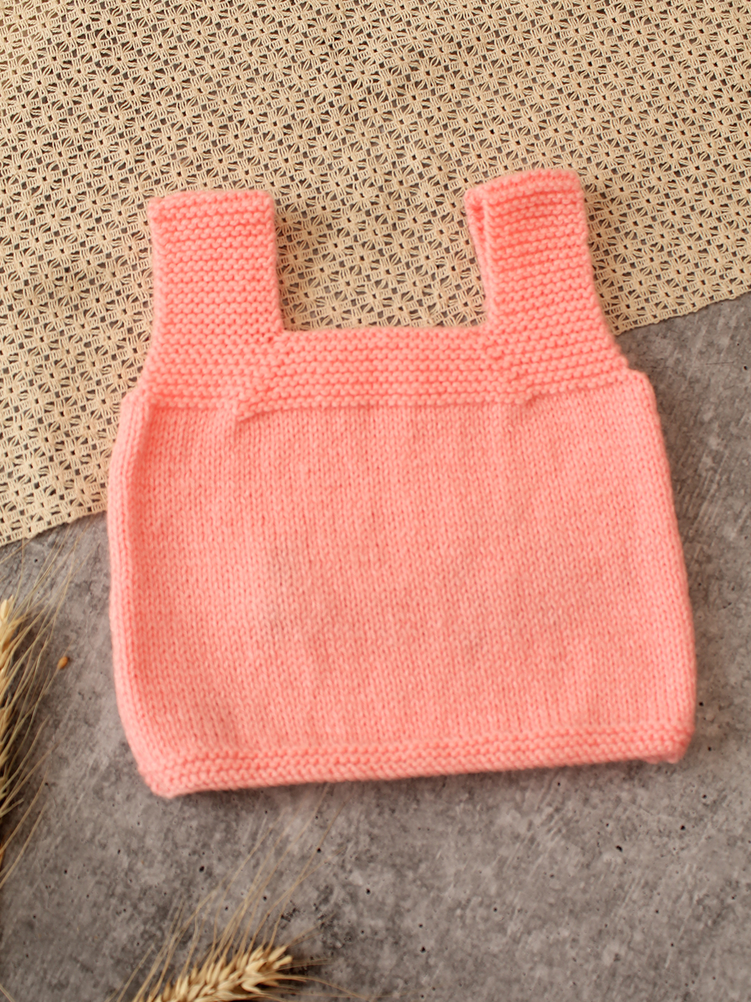 Woonie Handknitted Bee Embroidered Vest - Peach