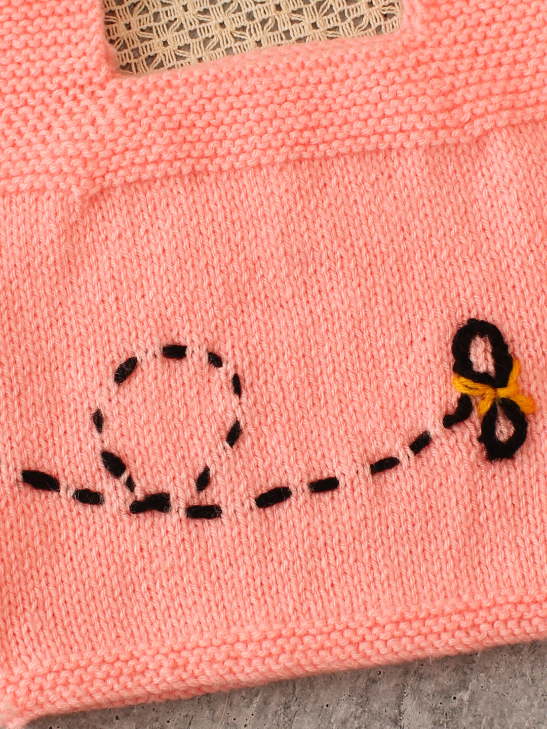 Woonie Handknitted Bee Embroidered Vest - Peach