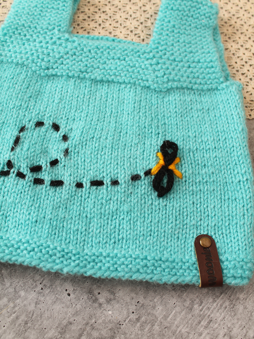 Woonie Handknitted Bee Embroidered Vest - Blue