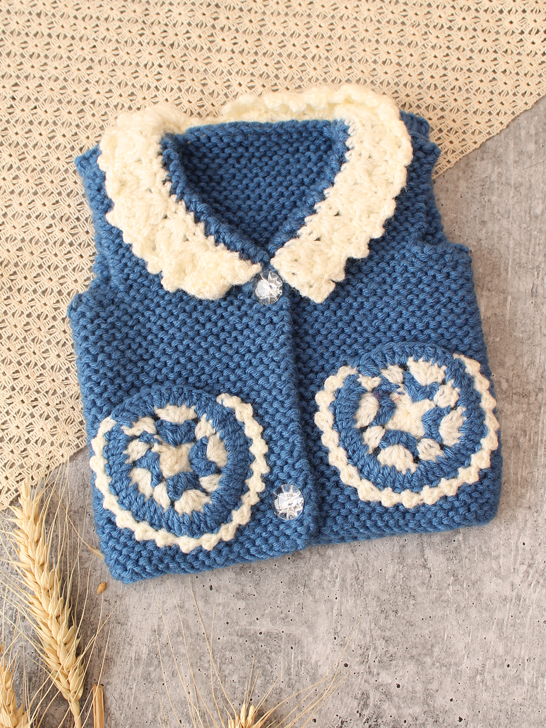Woonie Handknitted PocketDetail Vest - Blue