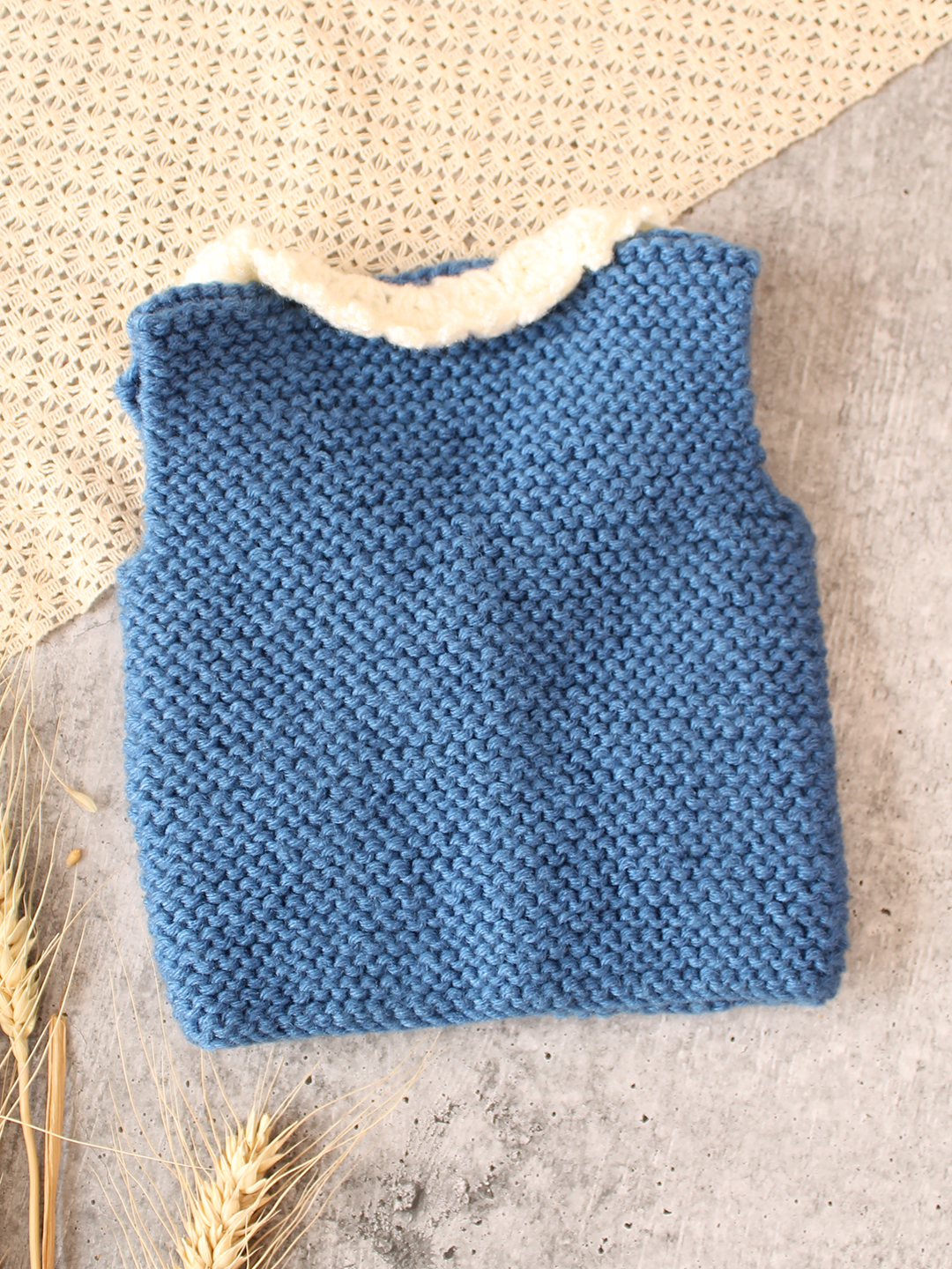 Woonie Handknitted PocketDetail Vest - Blue