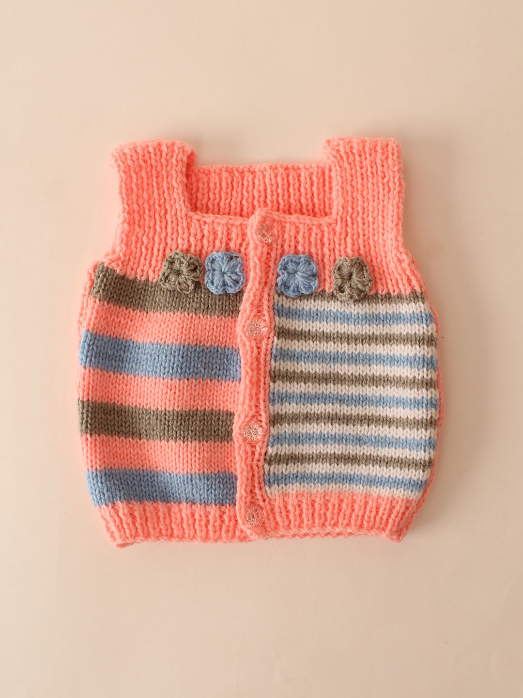 Woonie Handknitted Floral Vest - Peach