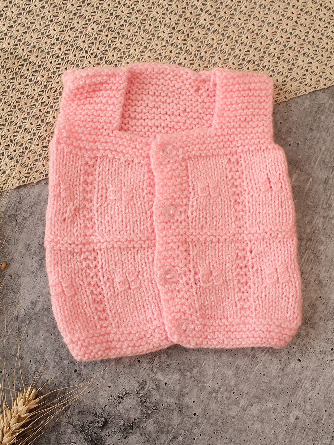 Woonie Handknitted Color Block Vest - Peach