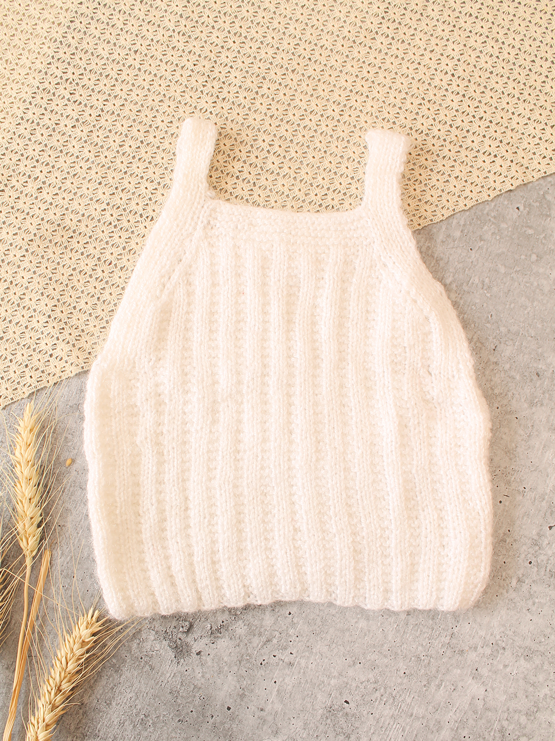 Woonie Handknitted Self Design Vest - Cream