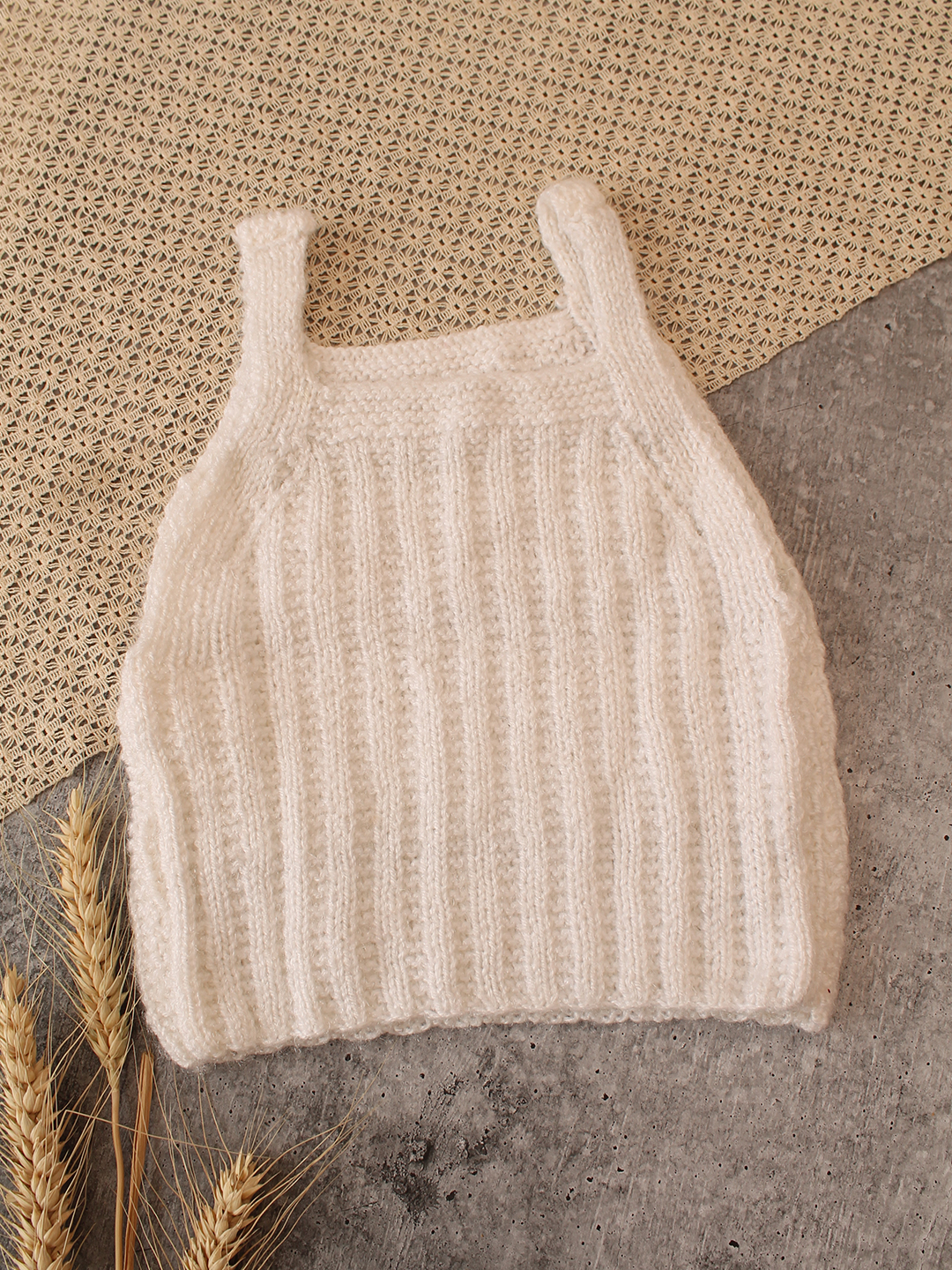 Woonie Handknitted Self Design Vest - Cream