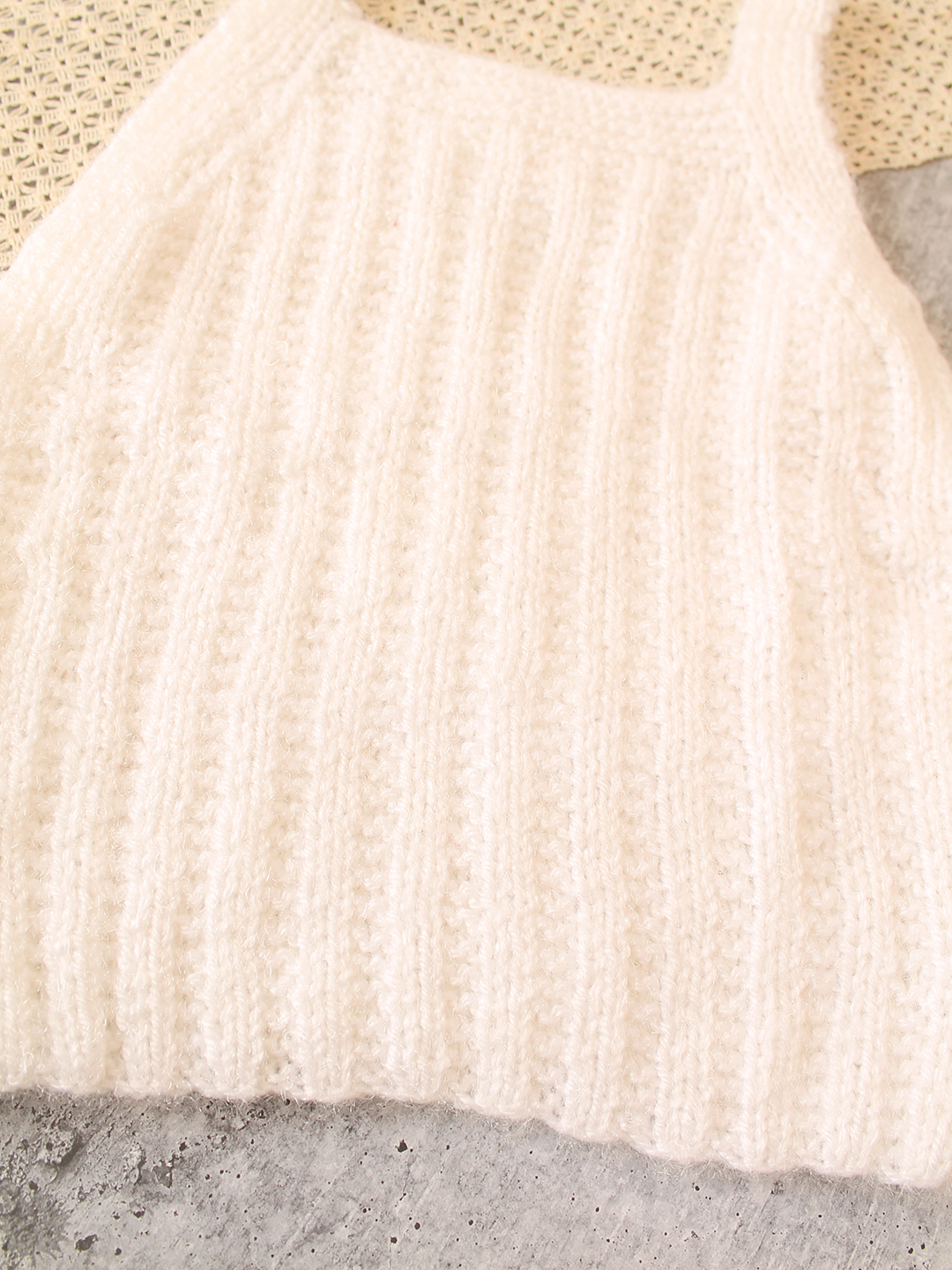 Woonie Handknitted Self Design Vest - Cream