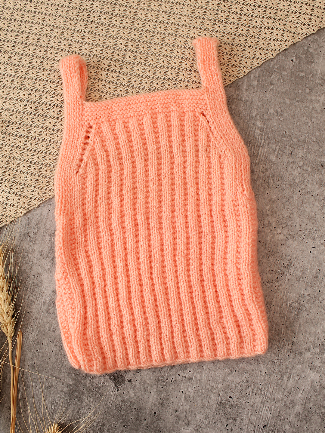 Woonie Handknitted Self Design Vest - Peach