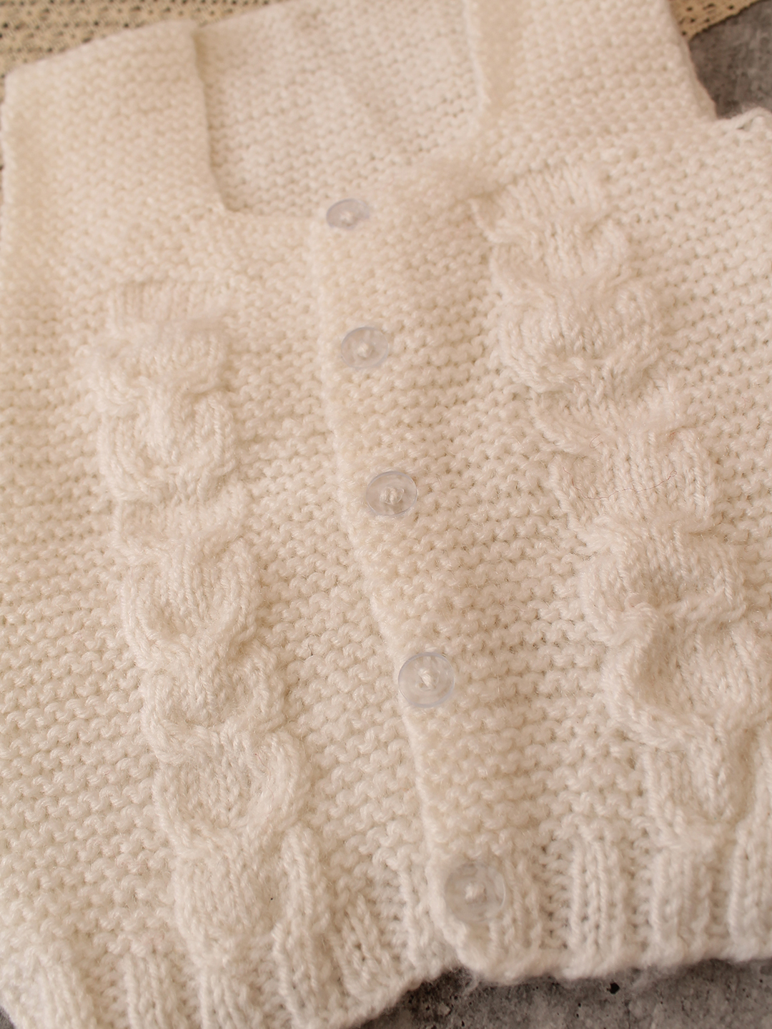 Woonie Handknitted Cable Detail Vest - Cream