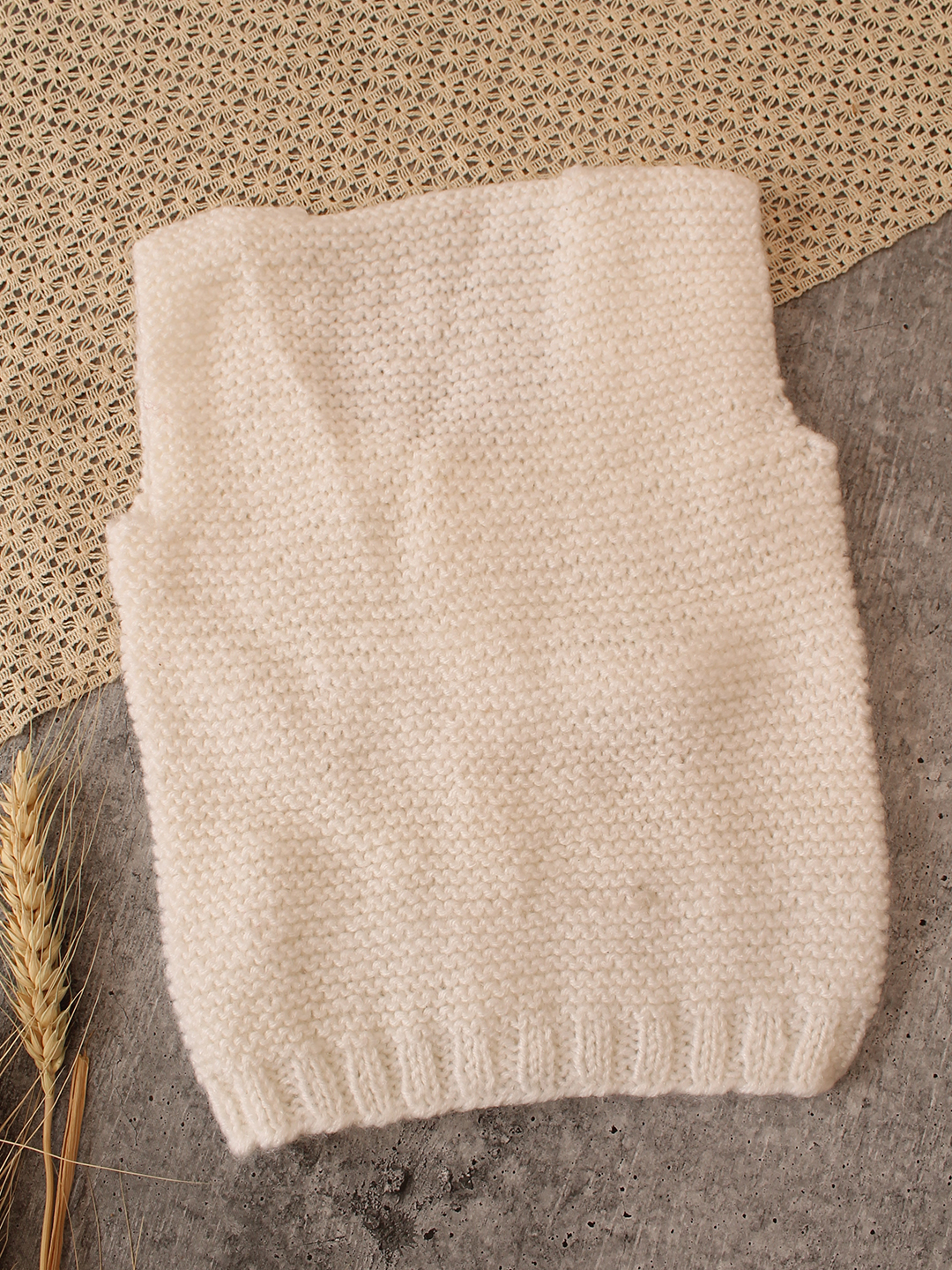 Woonie Handknitted Cable Detail Vest - Cream