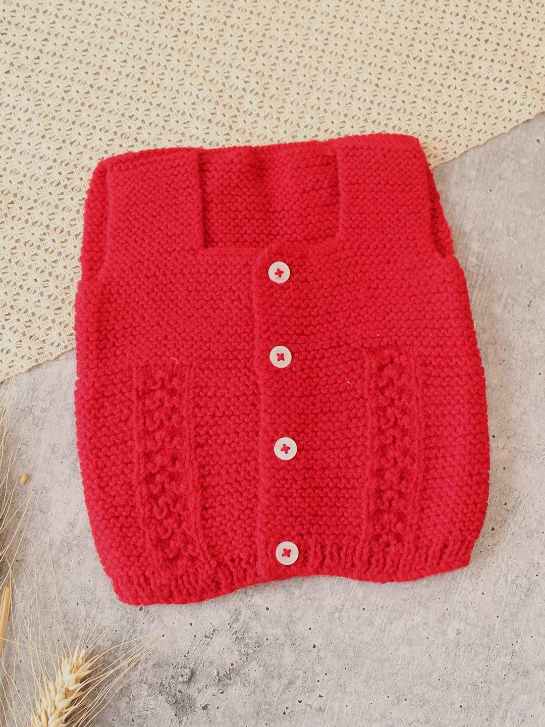 Woonie Handknitted Cable Detail Christmas Vest - Red