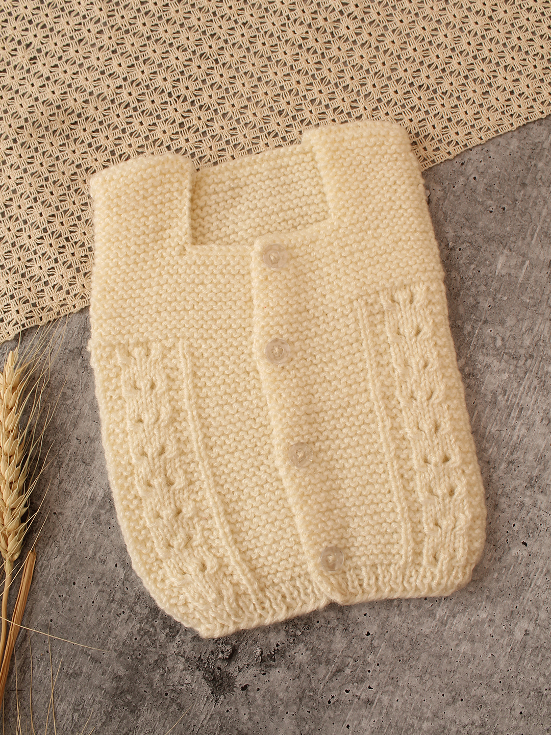 Woonie Handknitted Cable Detail Vest - Yellow