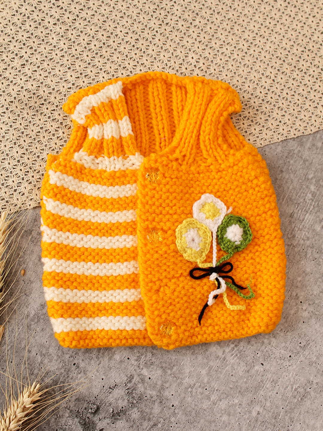 Woonie Handknitted Floral Vest - Orange