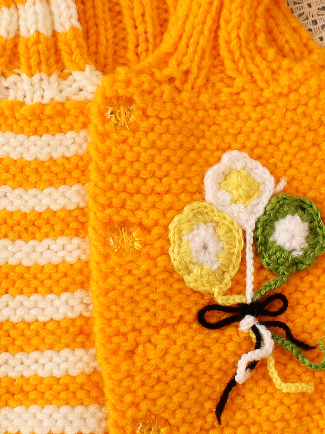 Woonie Handknitted Floral Vest - Orange