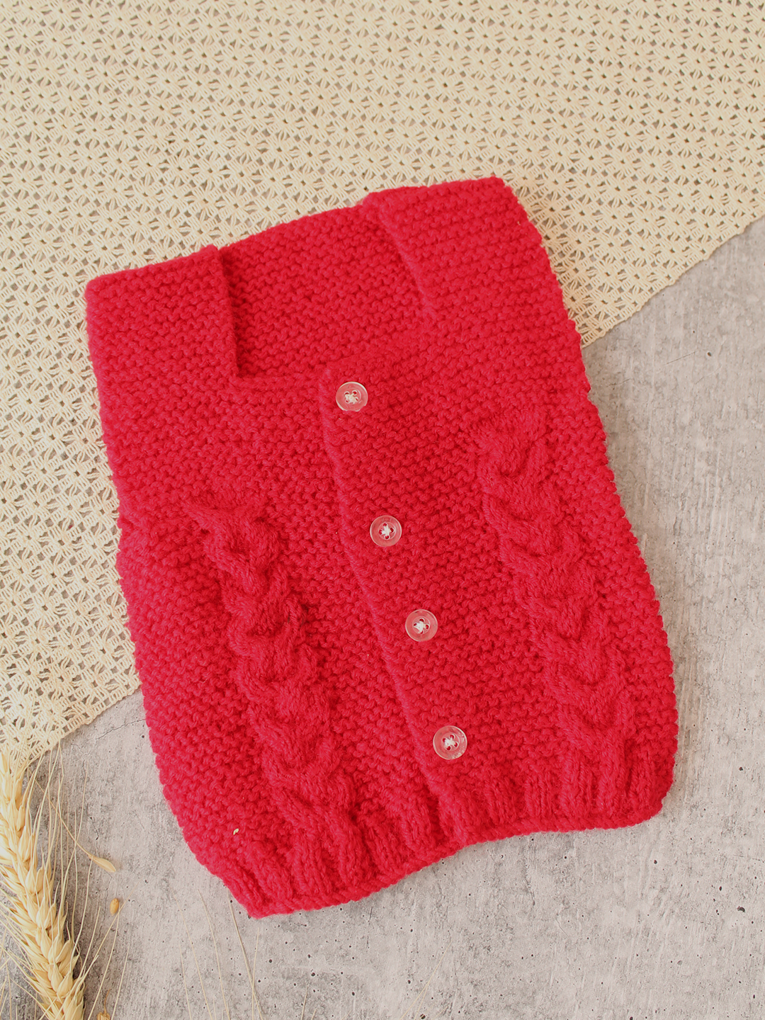Woonie Handknitted Cable Detail Vest - Red