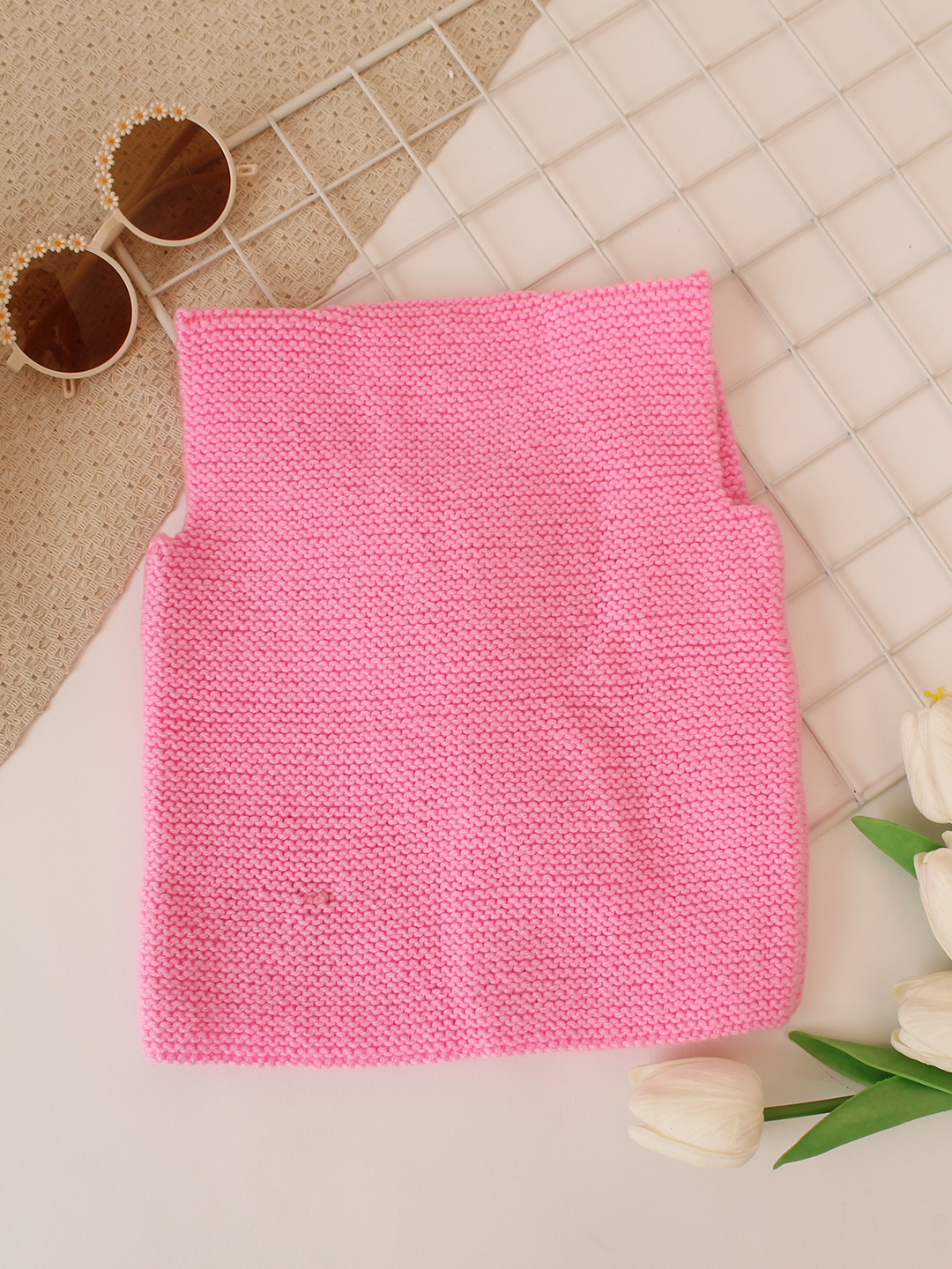Woonie Handknitted Cable Detail Vest - Pink