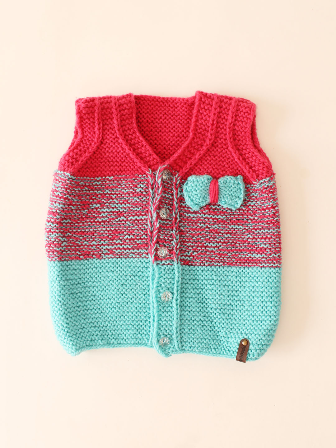 Woonie Handknitted Bow Applique Sweater Vest - Blue