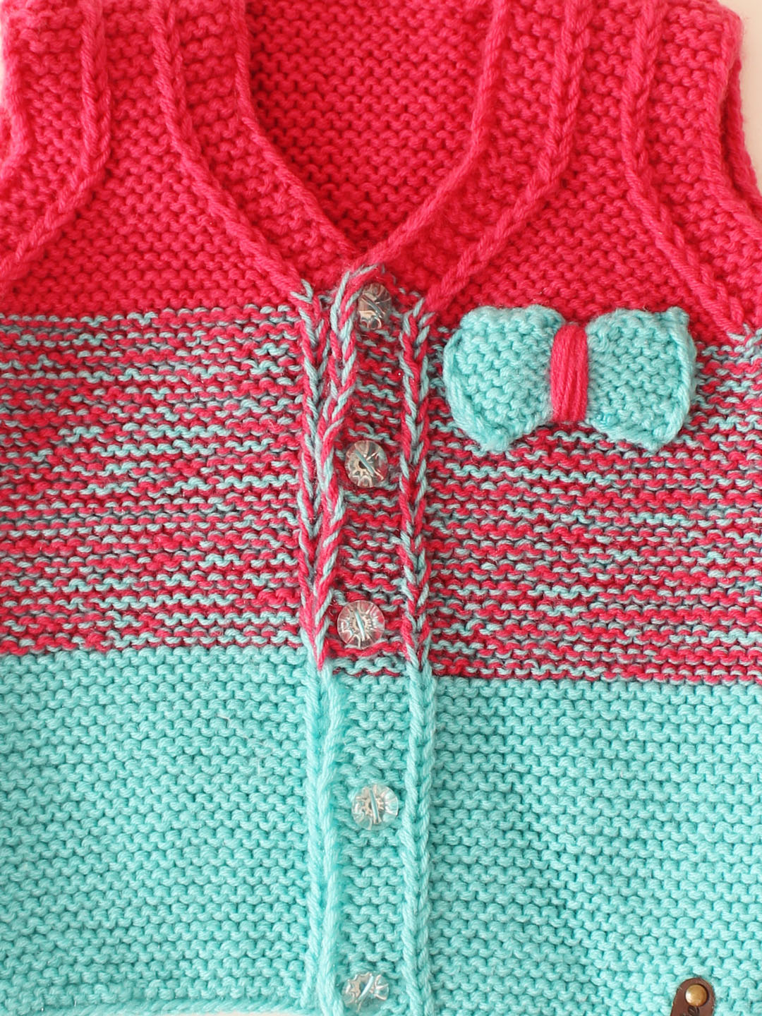 Woonie Handknitted Bow Applique Sweater Vest - Blue
