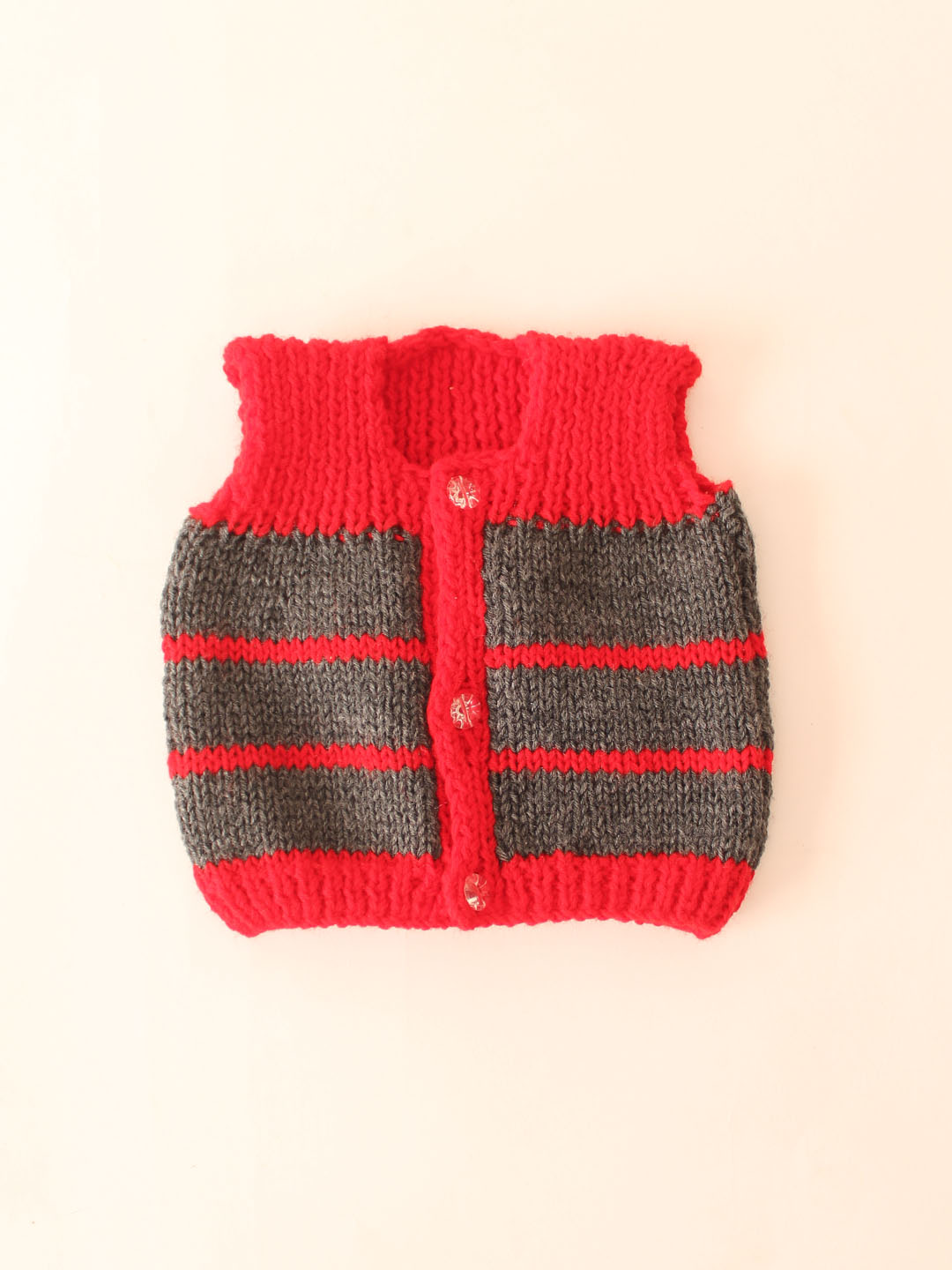 Woonie Handknitted Dual Color Woolen Vest - Red