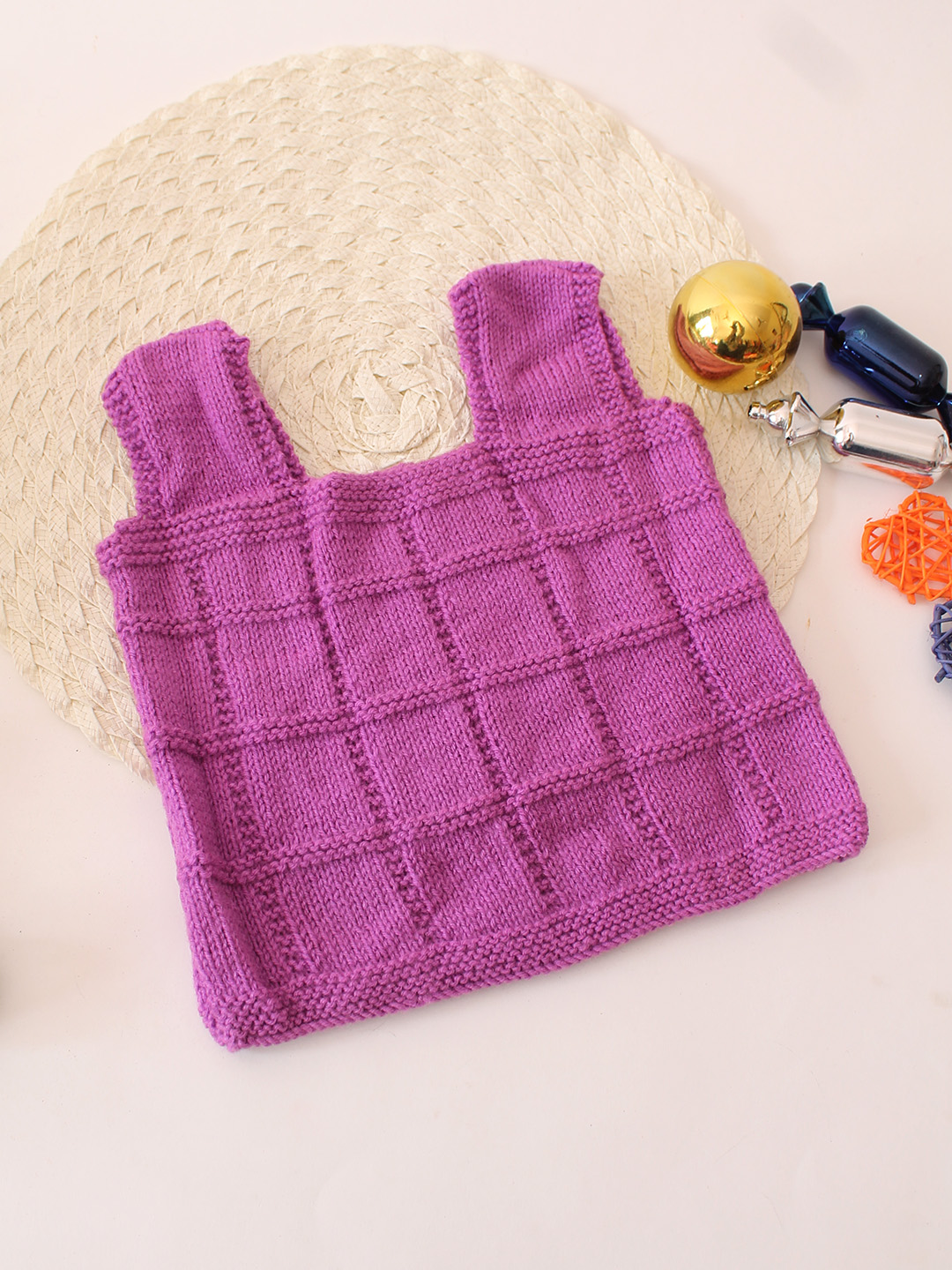 Woonie Kids Sleeveless Strapy Self Design Knitted Vest - Purple