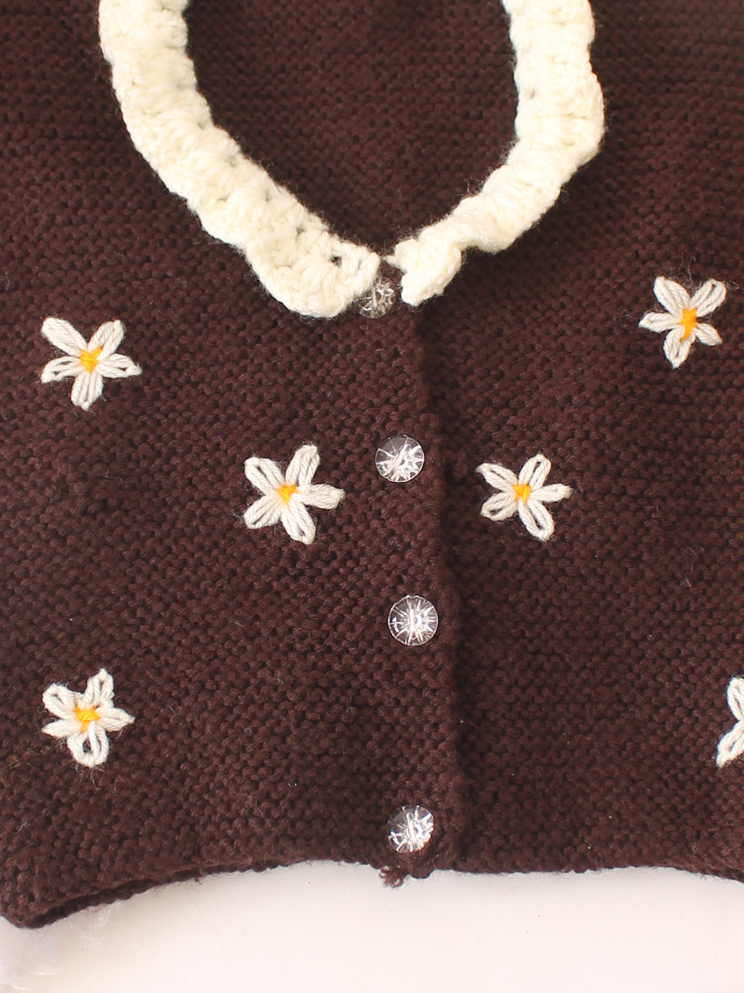 Woonie Handknitted Floral Front Openable Vest - Brown