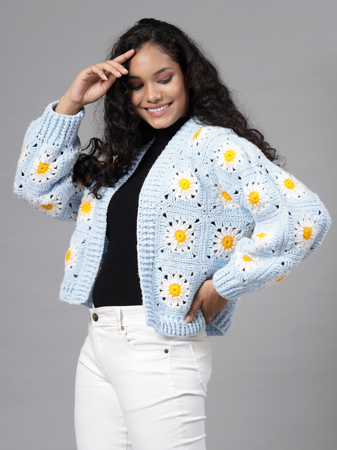 Daisy Granny Square Cardigan for Women - Blue