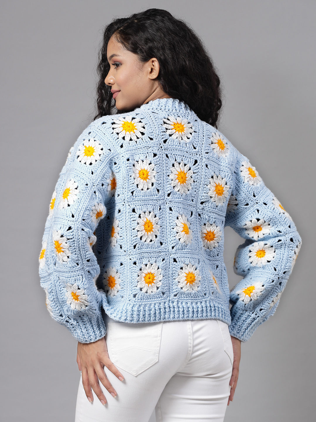 Daisy Granny Square Cardigan for Women - Blue