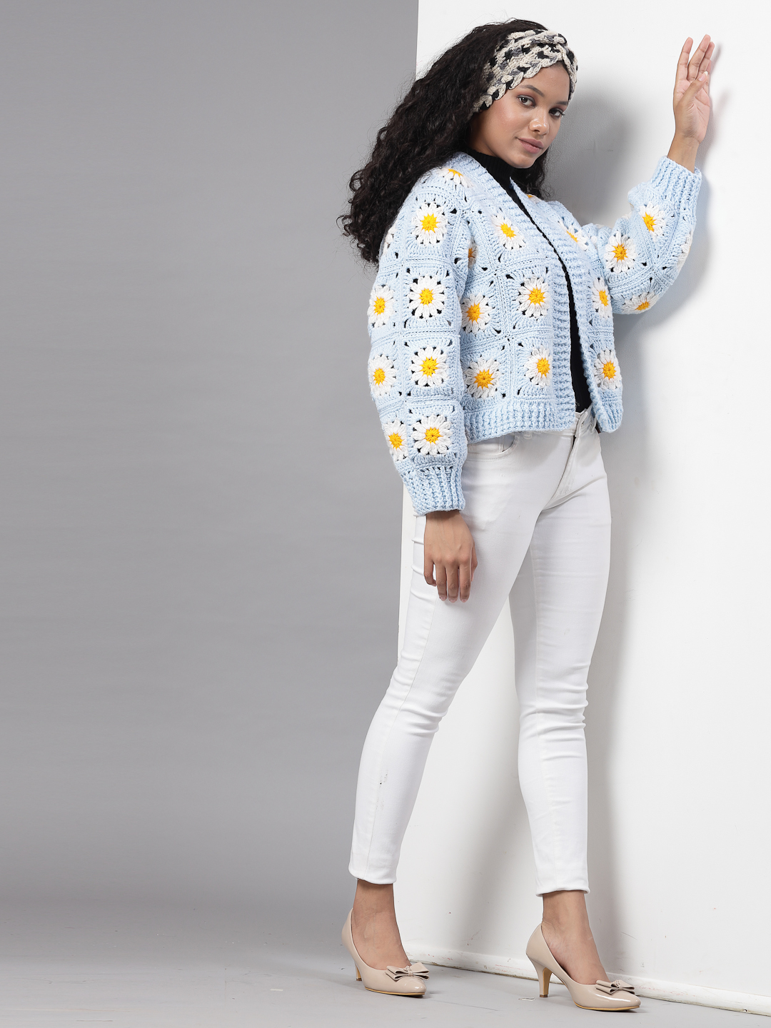 Daisy Granny Square Cardigan for Women - Blue