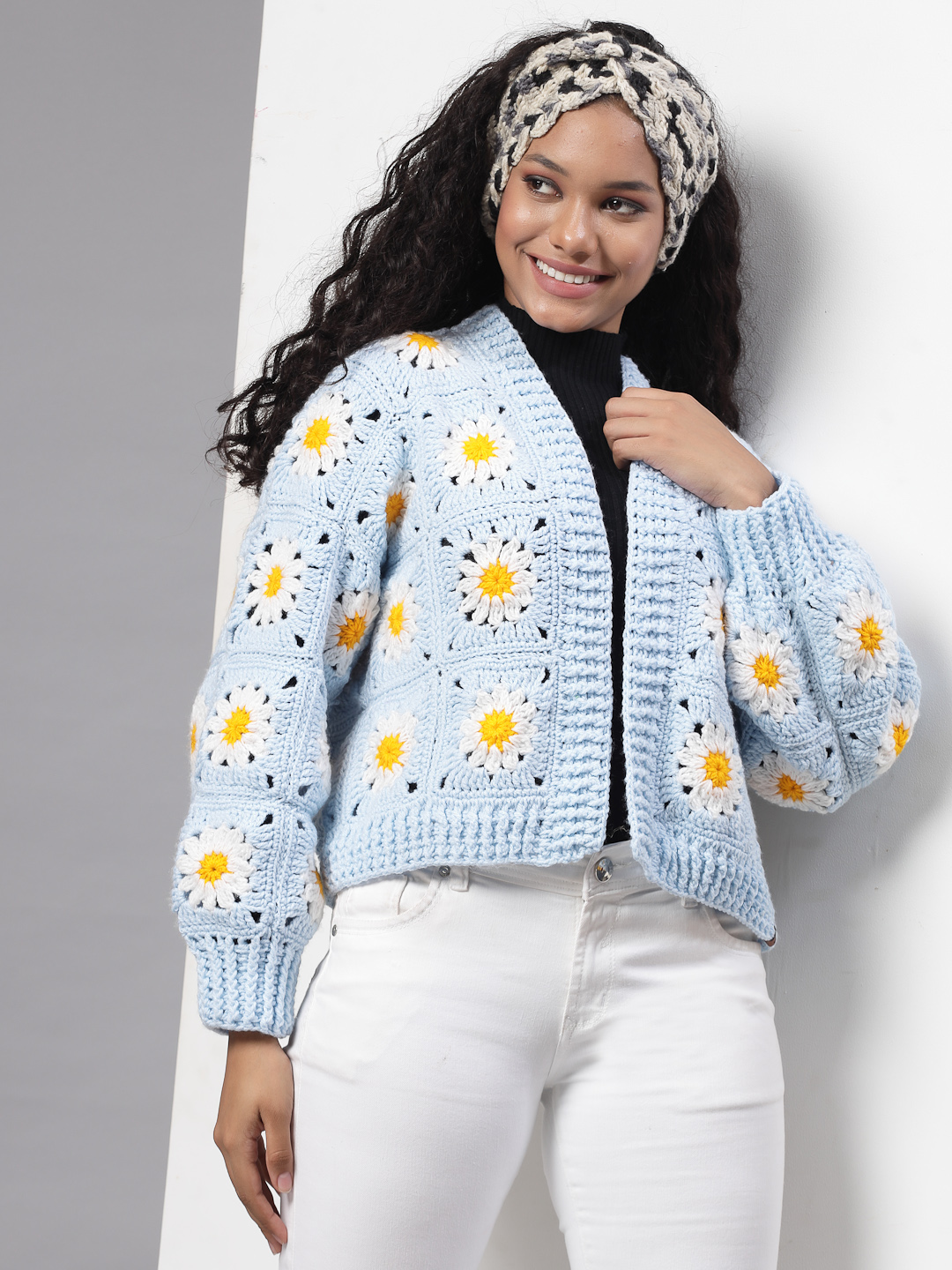 Daisy Granny Square Cardigan for Women - Blue