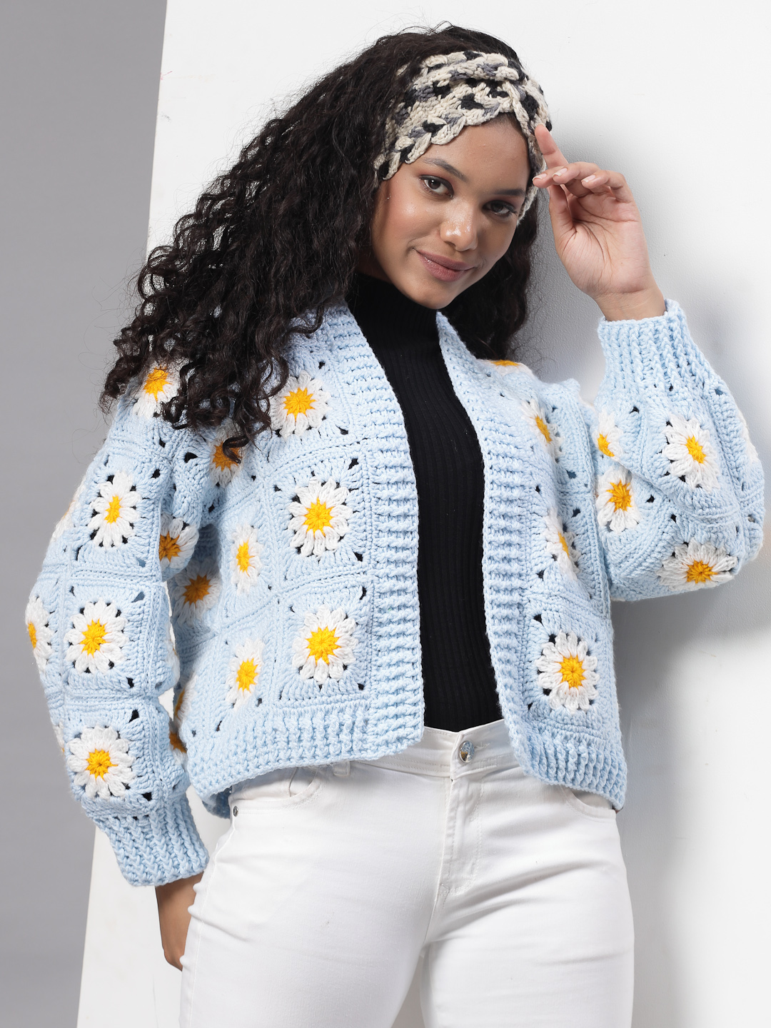 Daisy Granny Square Cardigan for Women - Blue