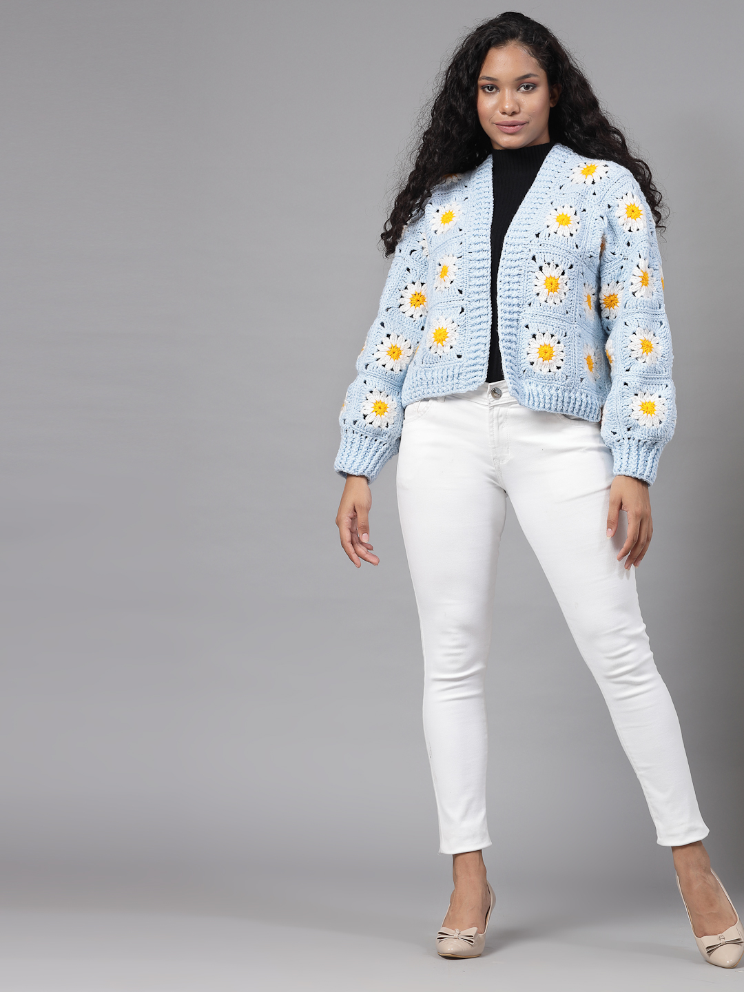 Daisy Granny Square Cardigan for Women - Blue