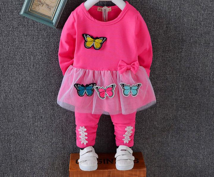 Dark Pink Butterfly Applique Set for Girls