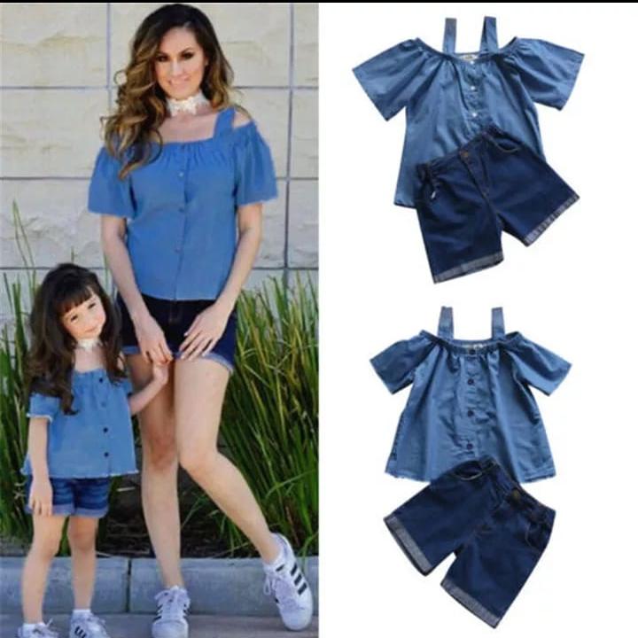Denim buttoned Top with shorts