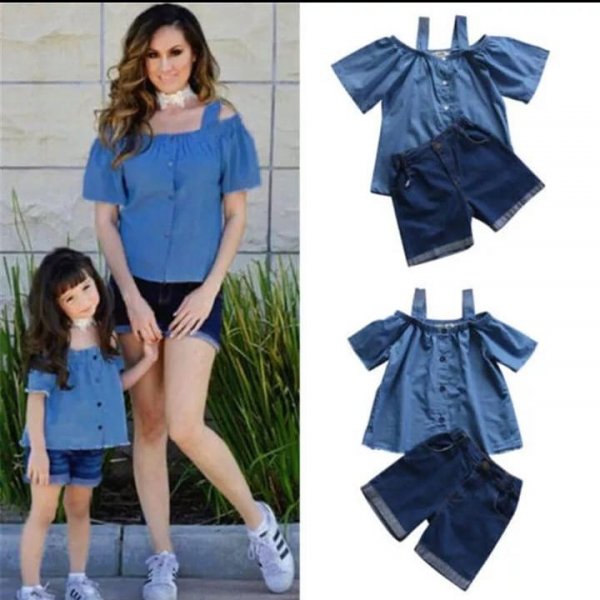 Image of Denim buttoned Top with shorts