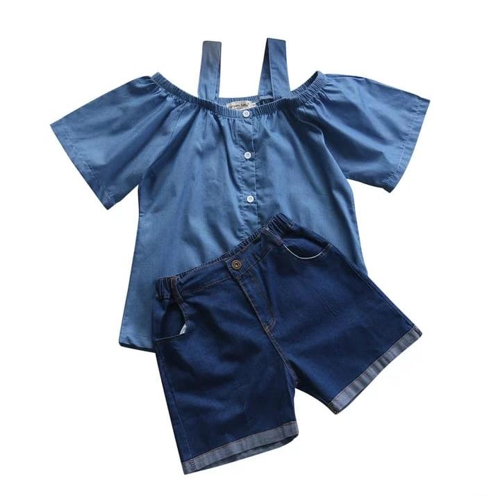 Denim buttoned Top with shorts