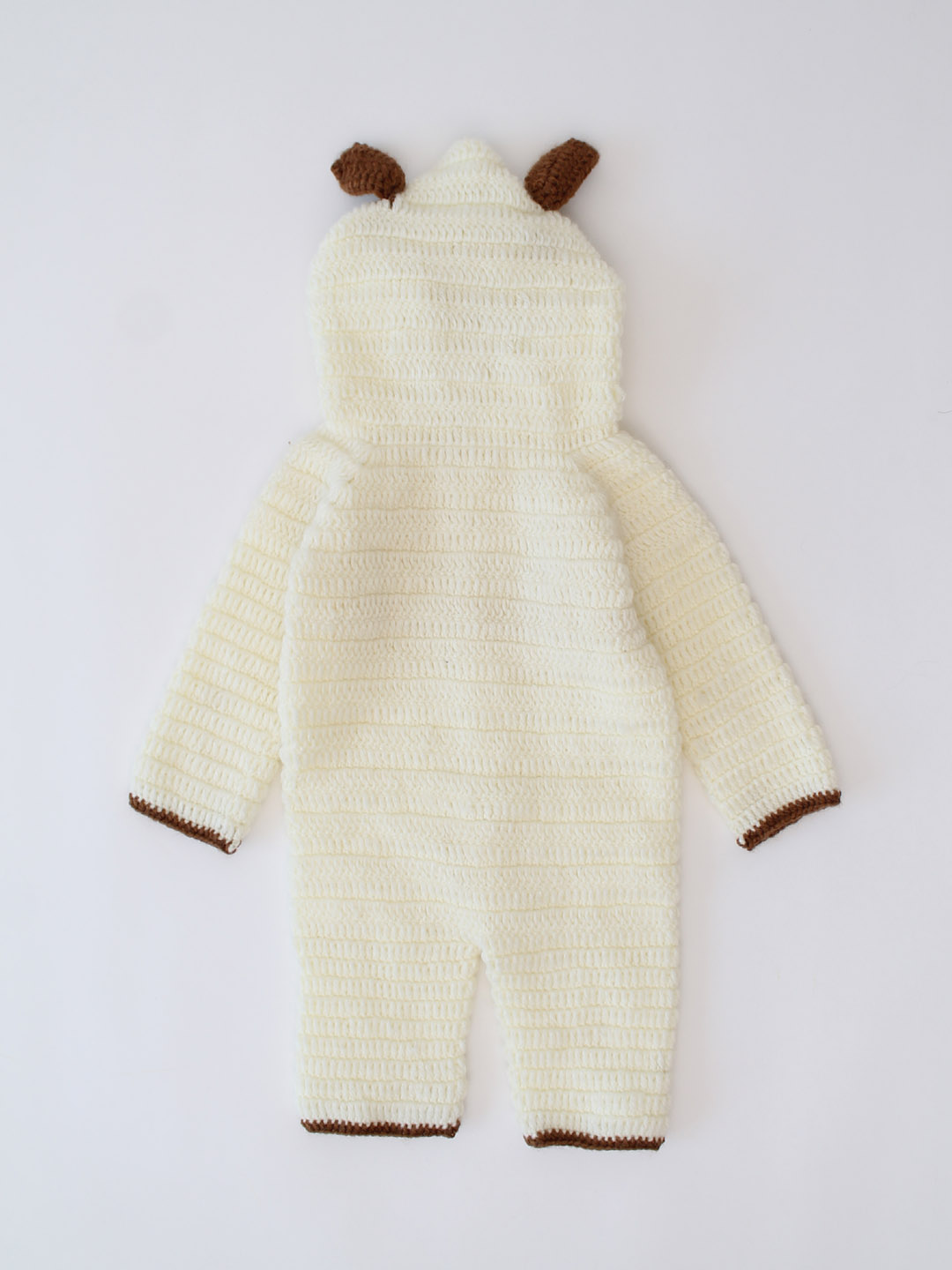 Dog Face Woolen Jumpsuit for Newborn with Hood - Offwhite
