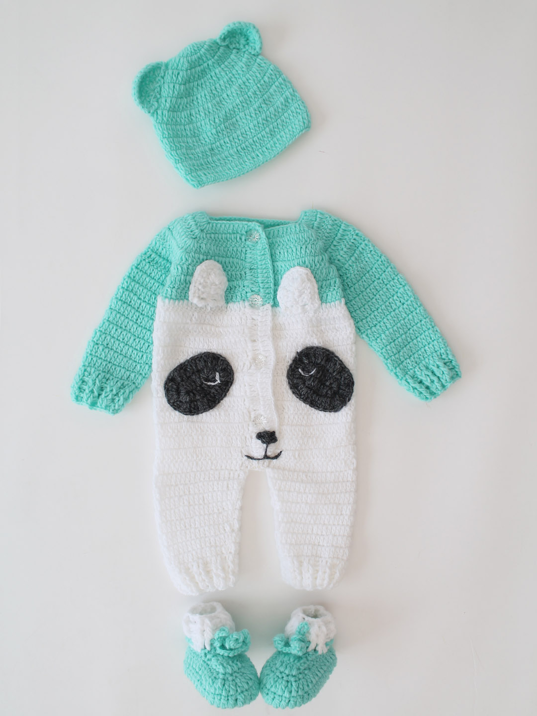 Dog Face Woolen Jumpsuit with Hood and Boots - Green
