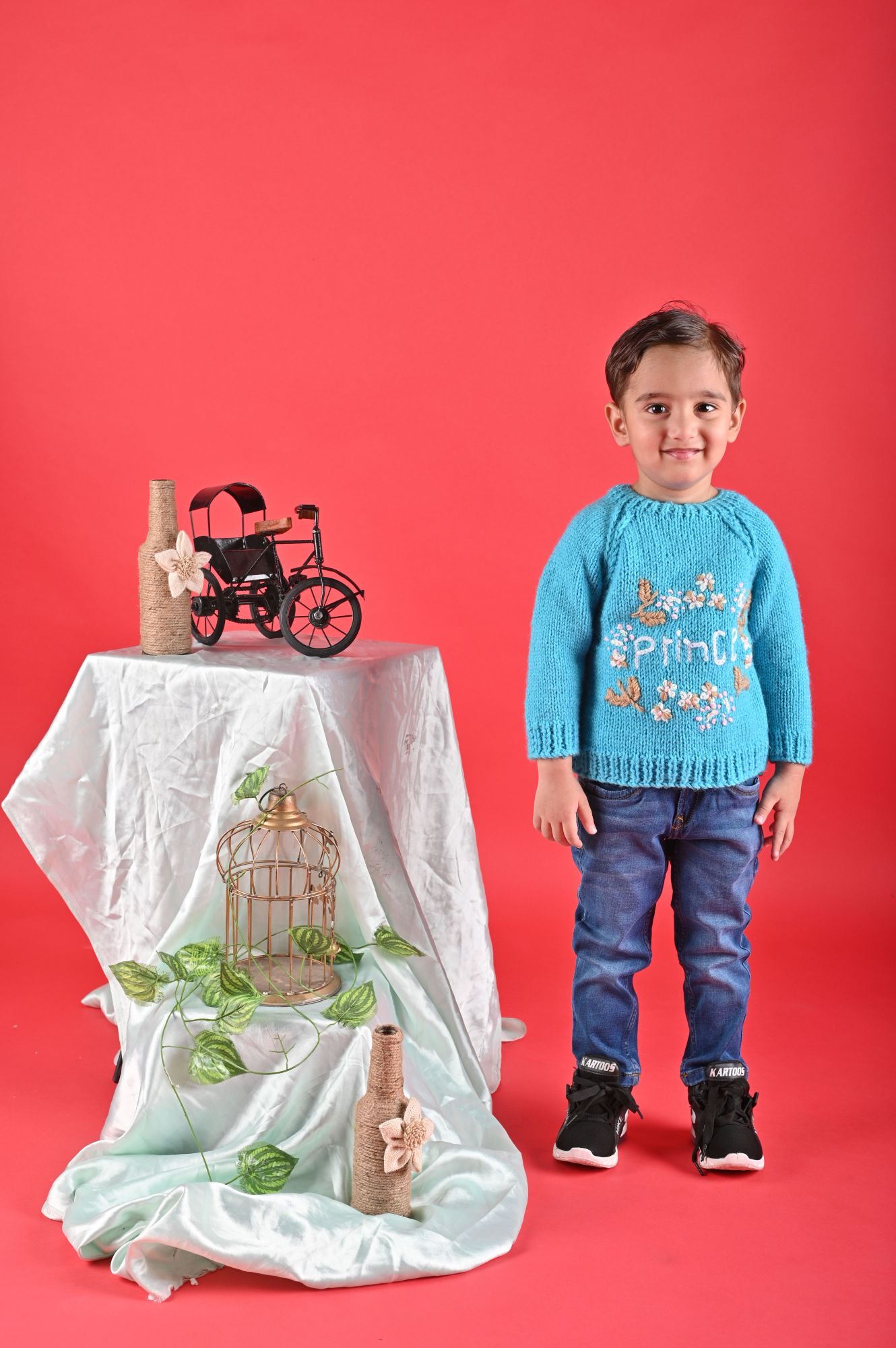 Handknitted Full Sleeves Embroidered Prince Pullover Sweater For Boys - Blue