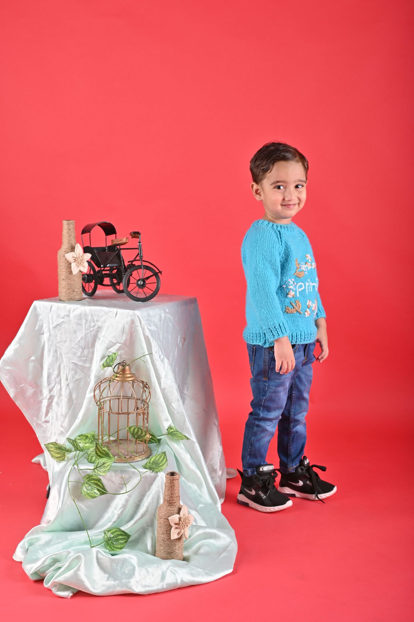 Handknitted Full Sleeves Embroidered Prince Pullover Sweater For Boys - Blue