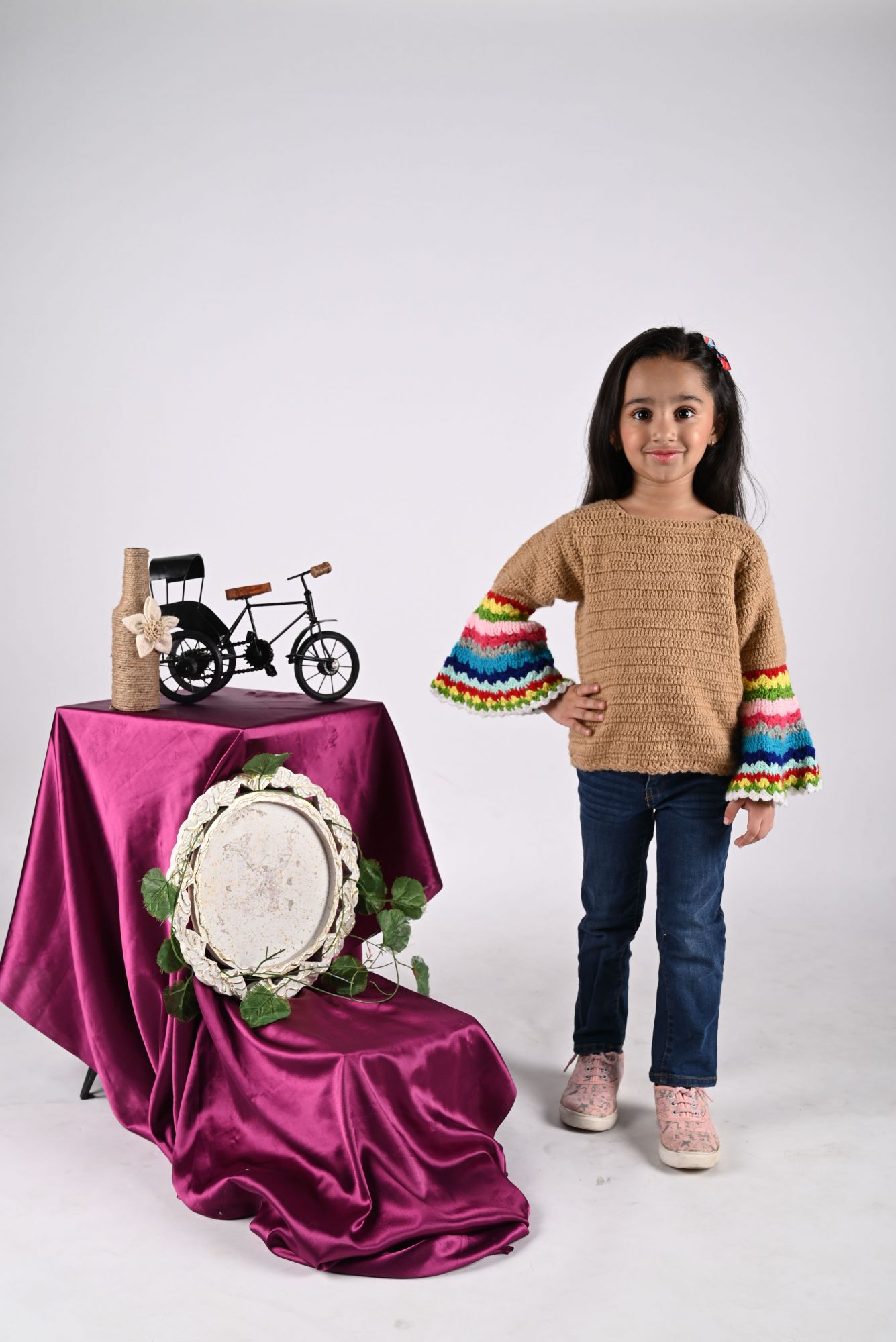 Woonie Handmade Full Sleeves Knitted Sweater - Beige