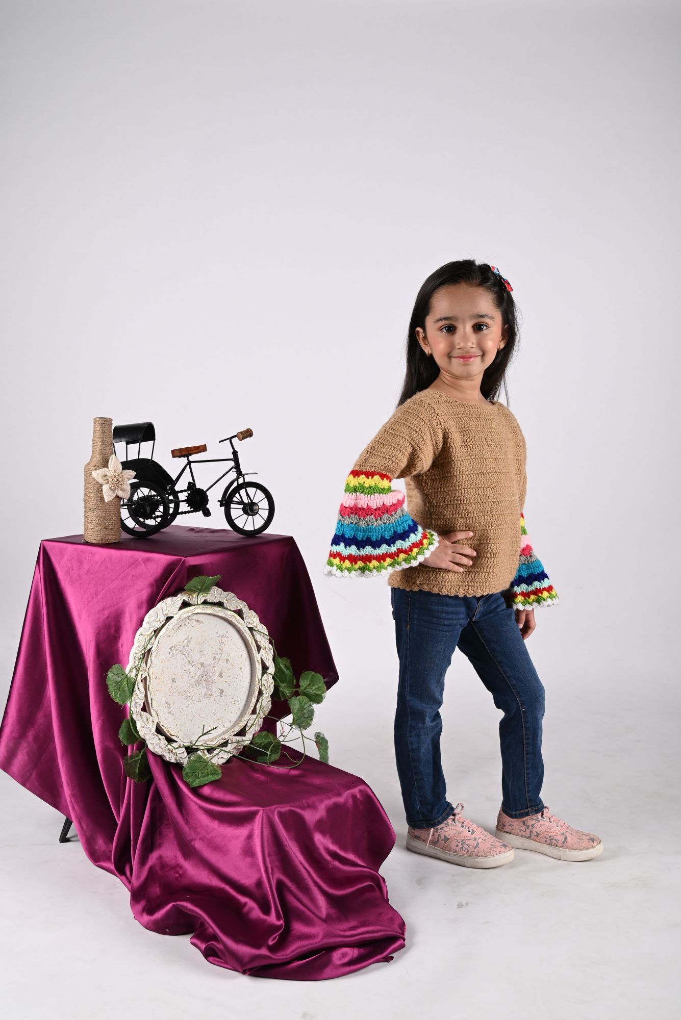Woonie Handmade Full Sleeves Knitted Sweater - Beige