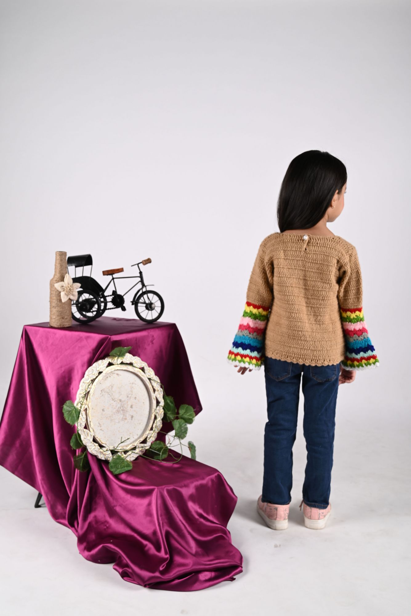Woonie Handmade Full Sleeves Knitted Sweater - Beige